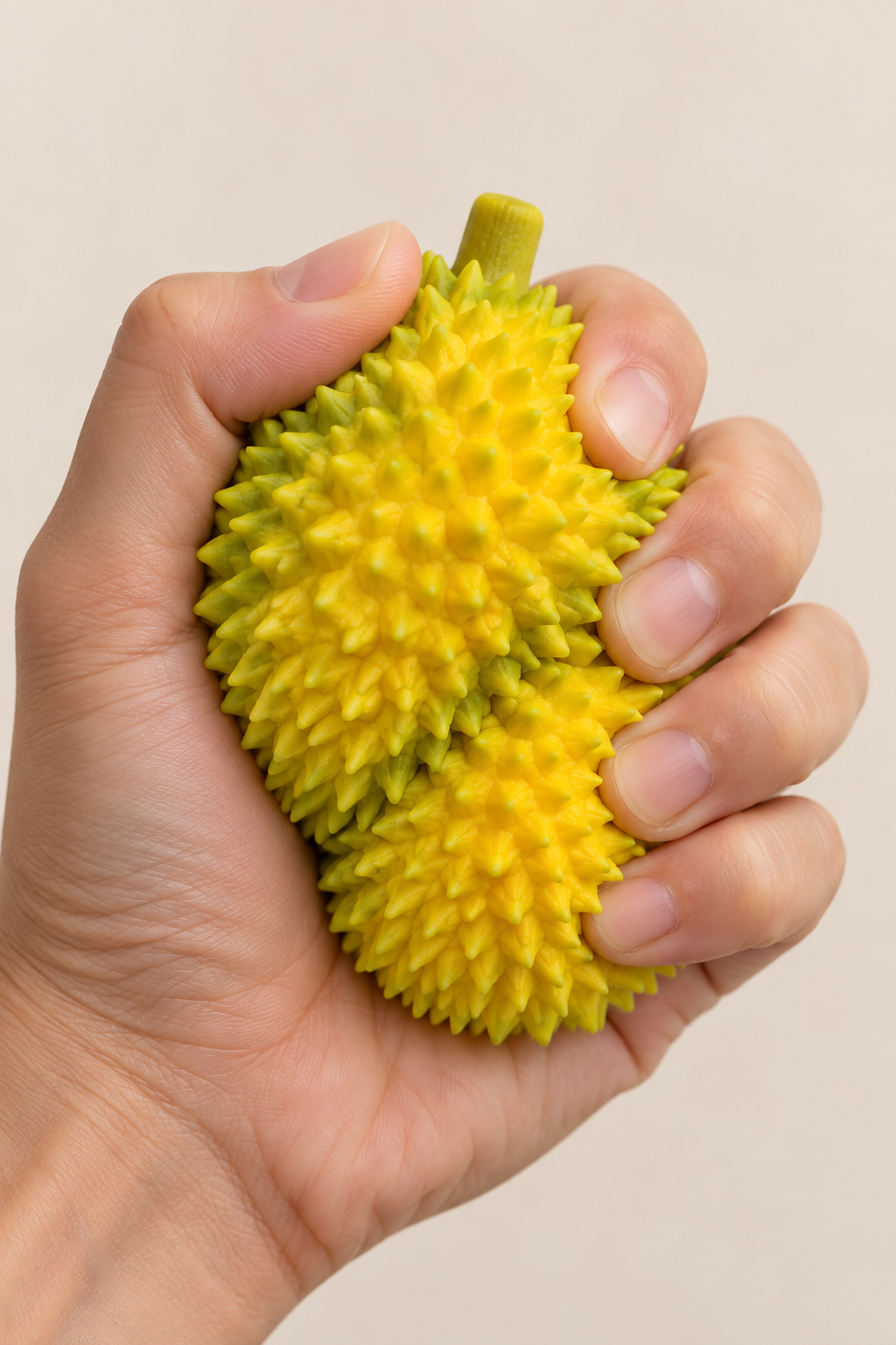 Hand drückt Stachelfrucht Squish – Crunchy Look zusammen