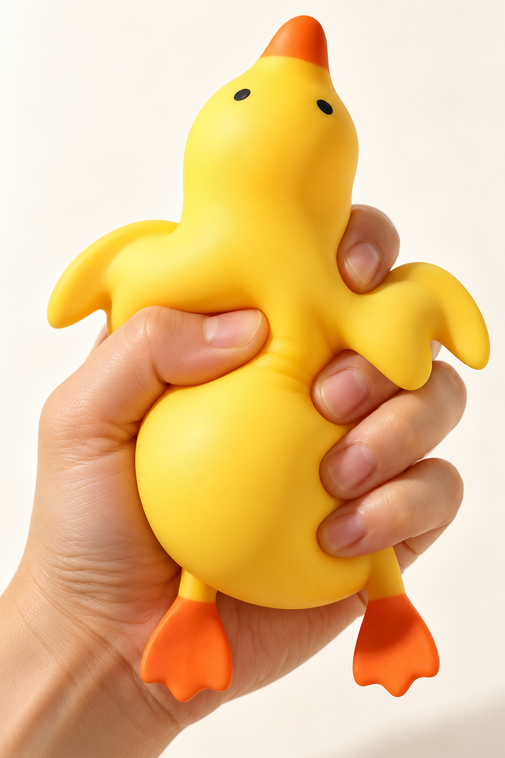 Hand drückt Press-Ente XXL zusammen
