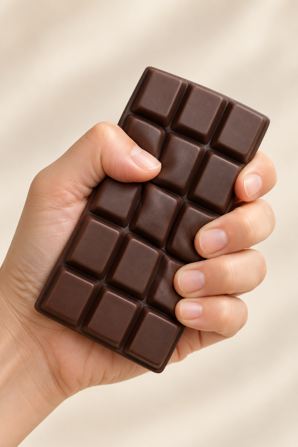 Hand biegt den Schoko Tafel Squish
