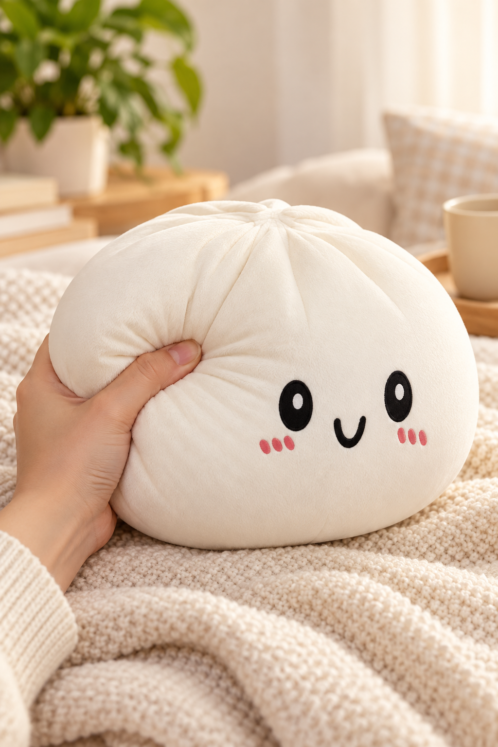 Hand drückt sanft in das Baozi Squishy Kissen