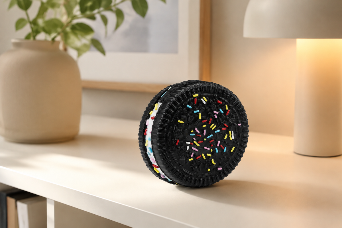 Streusel Keks Squishy auf einem Schreibtisch