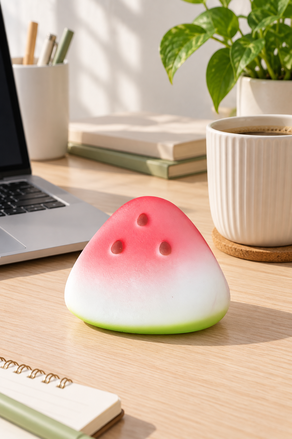 Wassermelonen Squish – Slow Rise auf einem Schreibtisch