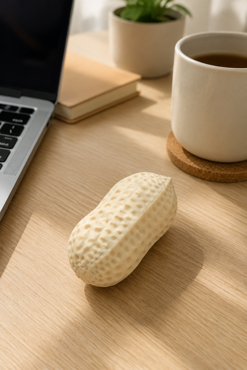 Erdnuss Squish Pod auf einem Schreibtisch