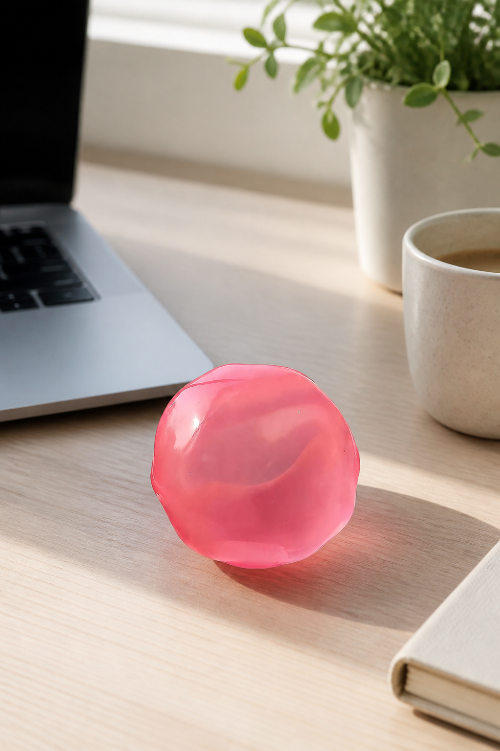Kokosnuss Squeeze Ball auf einem Schreibtisch